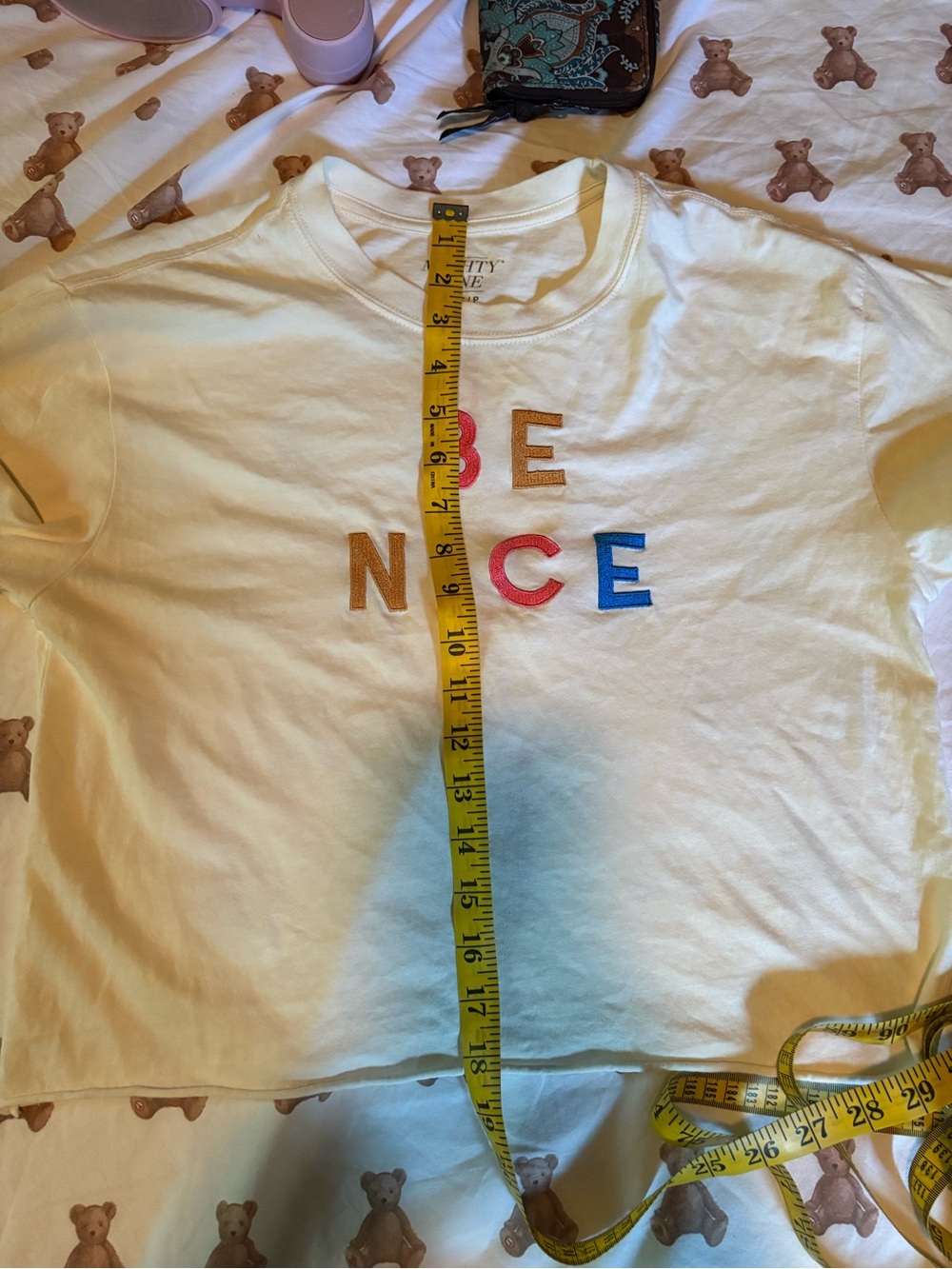 Mighty Fine White Tee with Multicolor 'BE NICE' Embroidery
